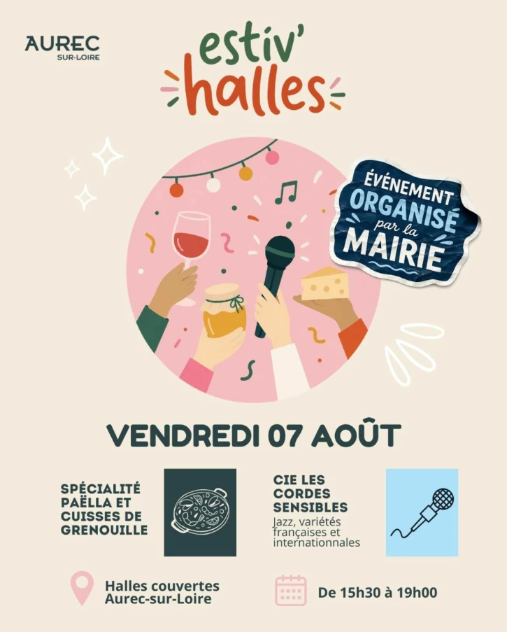 Les Estiv’halles d’Aurec-sur-Loire – spécialité paëlla/cuisses de grenouilles et Cie Les Cordes Sensibles
